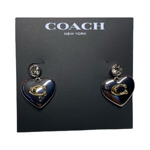 Coach Drop Heart Earrings w/Signature C